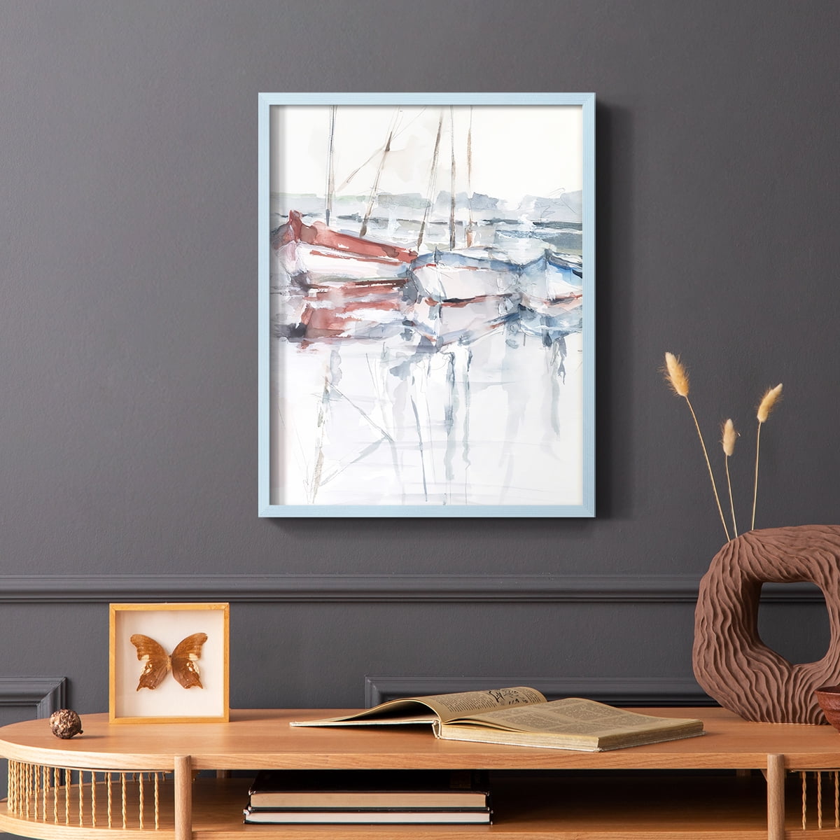 Watercolor Harbor Study II Framed Print in Blue Solid Wood 11 x 14 Framed Print