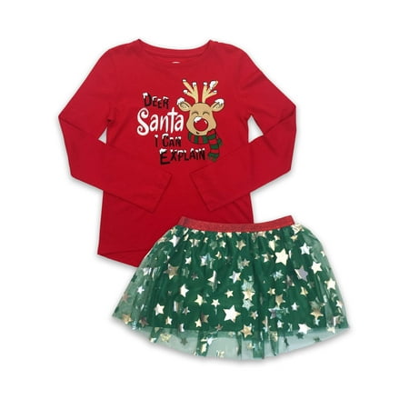 Best Little Girl Christmas Gifts Holiday Christmas High Low T-Shirt & Mesh Tutu Skirt, 2-Piece Outfit Set (Little Girls, Big Girls & Girls' Plus) ()