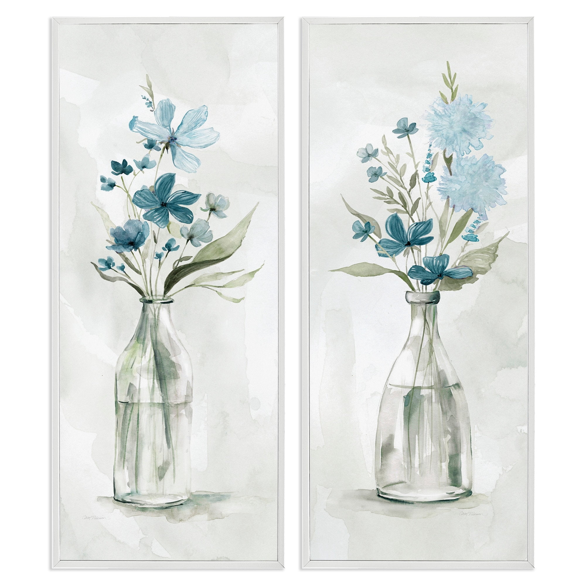 Stupell Industries Elegant Indigo Lilac Flower Jars Soft Light Watercolor,10 x 24, Design by Carol Robinson