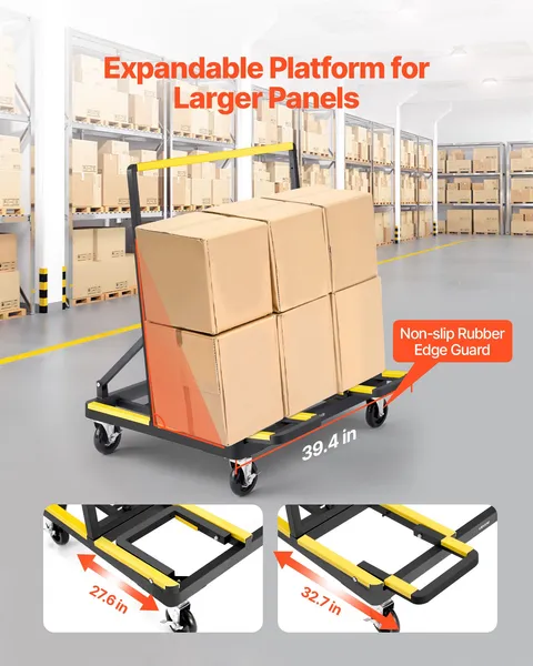 Drywall Cart Dolly 1800 lbs Capacity Steel Panel Dolly with 4 Swivel Casters Expandable Deck Foldable Truck Cart Tie Down Strap for Plywood Plasterboard Glass