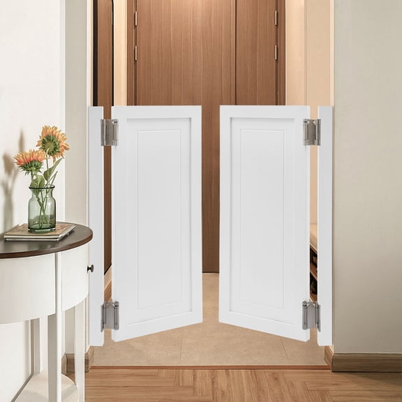 Wooden Swinging Café Doors – 35" Double Hinged Saloon Doors with Auto-Return, White Finish, 180° Swing for Kitchen, Hallway, or Commercial Entryways