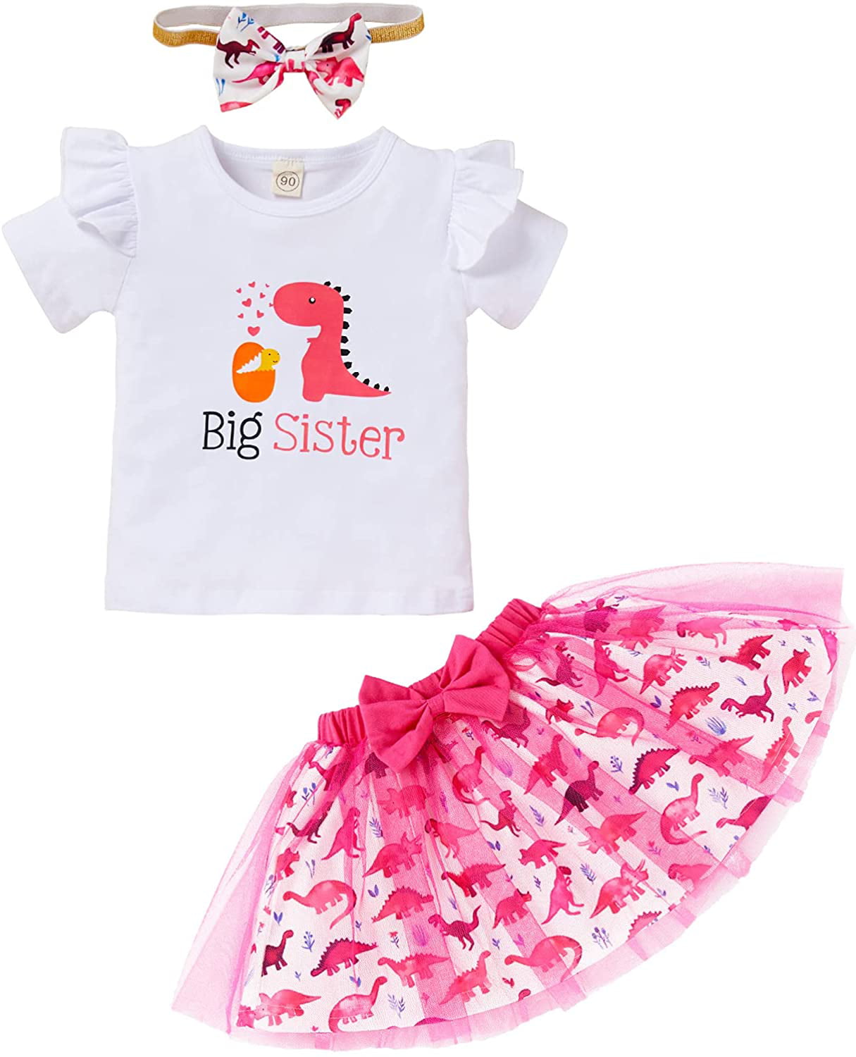 Toddler Baby Kid Girls Big Sister Outfits Short Sleeve T-Shirt Top+Tutu Skirt with Headband Clothing Set