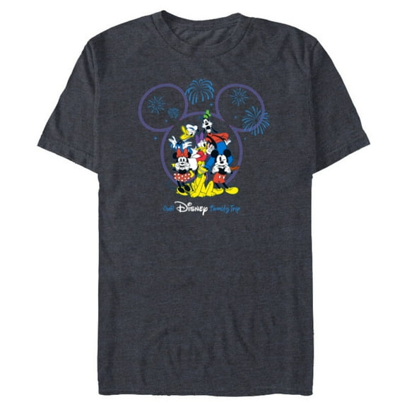 Disney Mickey and Friends Fireworks Our Disney Family Trip - Short Sleeve Blended T-Shirt for Adults - Customized-Navy Heather