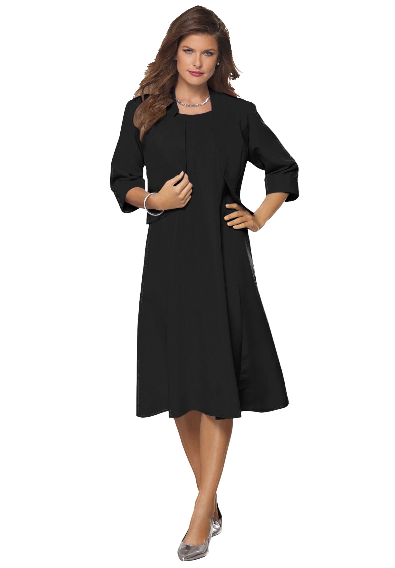 Roamans Womens Plus Size Fit-and-Flare Jacket Dress Suit