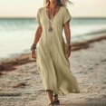 thumbnail image 2 of Meichang Linen Dresses for Women 2025 Casual Flowy V Neck Short Sleeve Maxi Dress Lightweight Summer Beach Vacation Clothes, 2 of 6