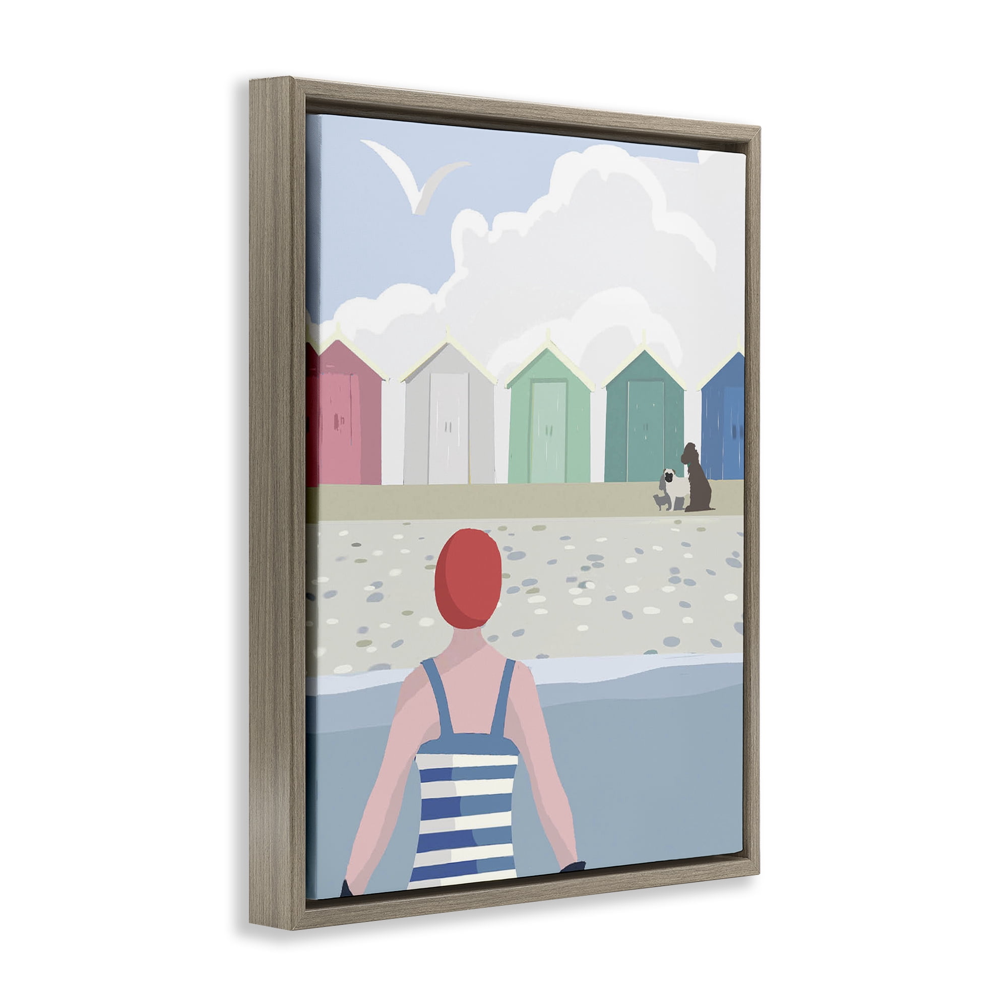 Stupell Industries Beach Huts View Nautical & Beach Painting Brown Floater Framed Canvas Art Print Wall Art, 25 x 31