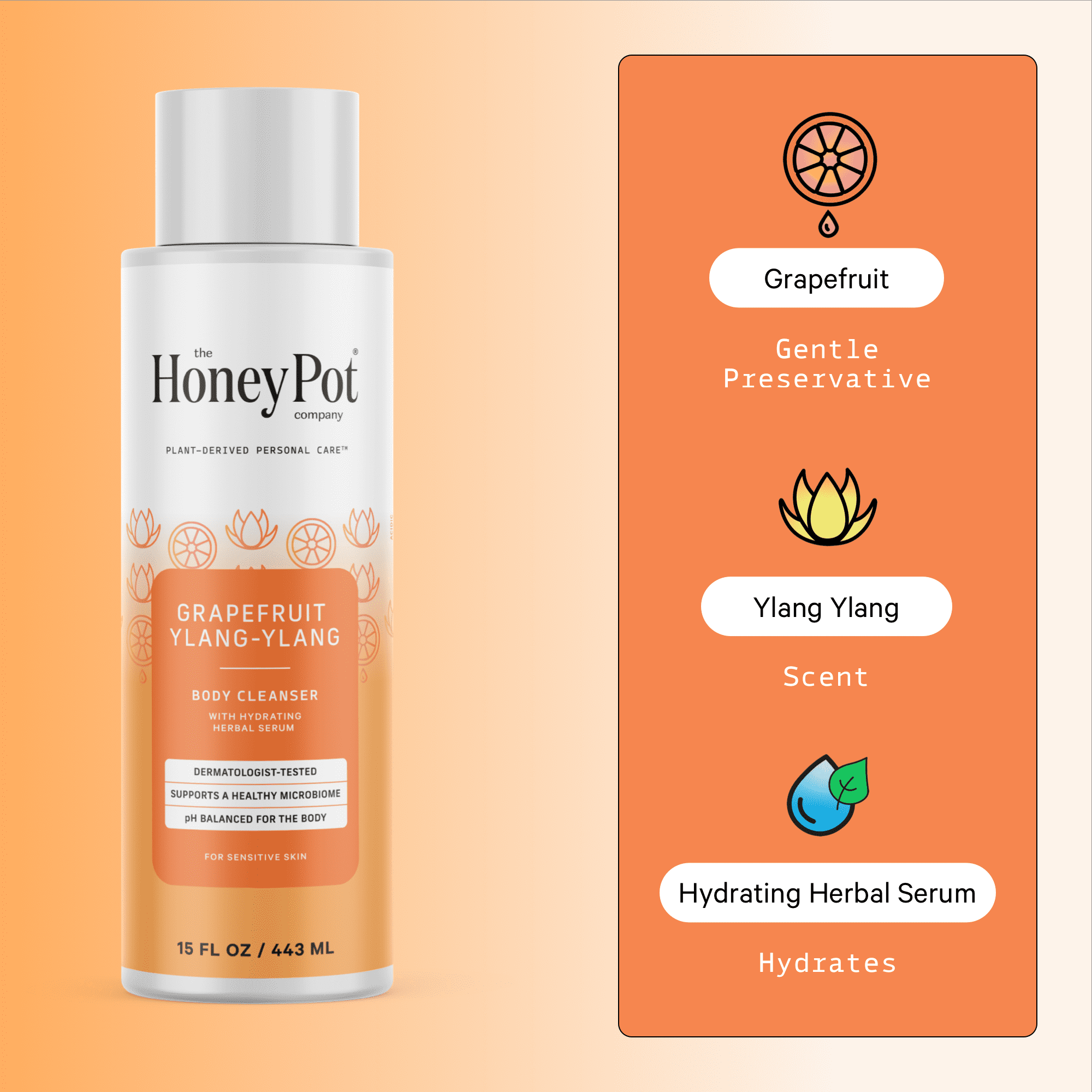 The Honey Pot Company, Grapefruit Ylang Ylang Hydrating Body Cleanser, 15 fl. oz