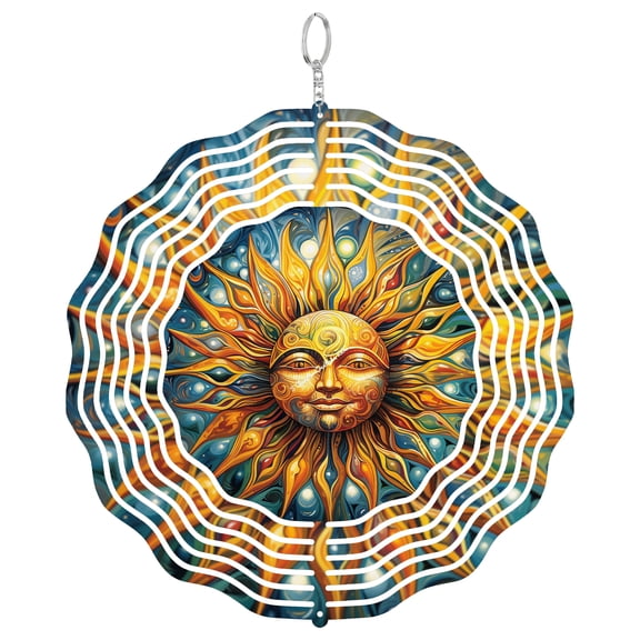 Sun Face Celestial 3D Wind Spinner, Summer Sunshine Metal Ornament, Kinetic Garden Decor, Outdoor Art Gift