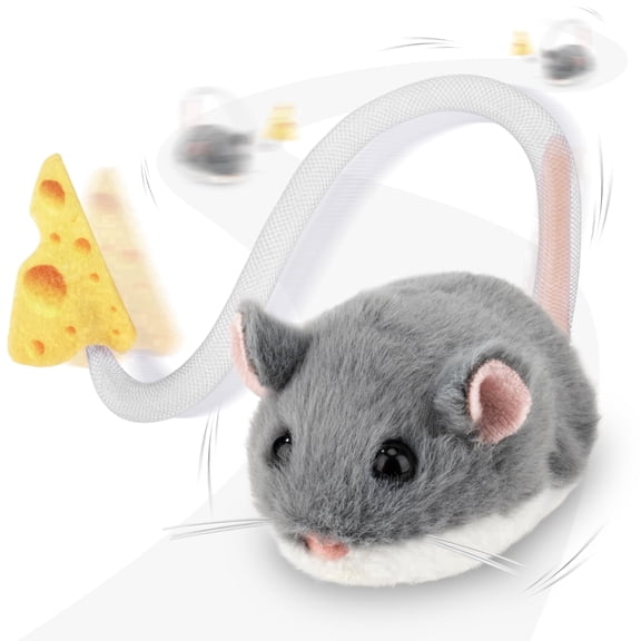 Migipaws Interactive Automatic Rolling Plush Mouse Cat Toy Touch Activate Mouse Squeak Long Wag Tail Catnip for Kitten Hunting Play