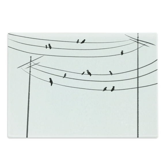Bird on a Wire Cutting Board, Simple Hand Drawn Paint Effect Image of Doves on Electric Lines, Decorative Tempered Glass Cutting and Serving Board, in 3 Sizes, by Ambesonne