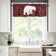 thumbnail image 3 of 3 Piece Christmas Polar Bear Snowflake Kitchen Curtains, Tier and Valance Rod Pocket Window Curtains Set Red Black Check Cafe Curtains for Kitchen Valances Window Treatment 54X18in+27x24in×2, 3 of 5