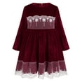 thumbnail image 2 of IBTOM CASTLE Toddler Baby Girls Christmas Dress Lace Velvet Long Sleeve Ruffle Princess Wedding Birthday Party Dress Fall Winter Clothes 12-18 Months Wine Red, 2 of 8