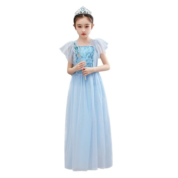 Girls Princess Dress Elsa Costume - Luxury Sequin Birthday Party Dress Up Girls 2-10 Years