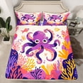 thumbnail image 2 of Manfei Kawaii Ocean Octopus Full Size Sheets,Colorful Undersea Coral Bed Sheets,Purple Orange Sheet Sets For Teens,Ultra Soft Home Decor,4-Piece, 2 of 7