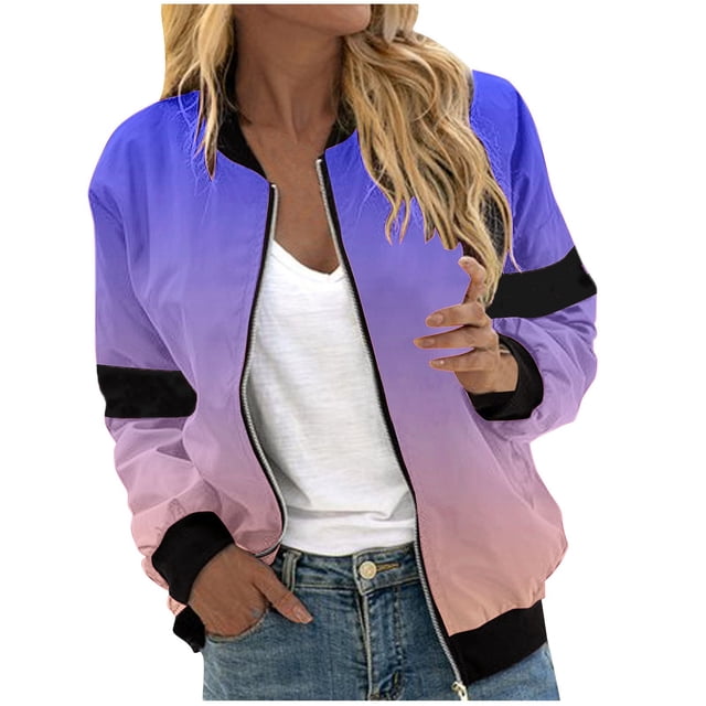 WRKEKC Vestes pour Femmes Tendance, Trench Coat Femmes, Mode Décontractée Femmes Dégradé Poche Zippée Veste