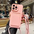 thumbnail image 1 of Crossbody Lanyard Solid Color Card Bag Case For iphone 15 14 13 12 Mini 11 Pro Max Plus XS X XR Shockproof Silicone Back Cover Pink For iphone XS Max, 1 of 6