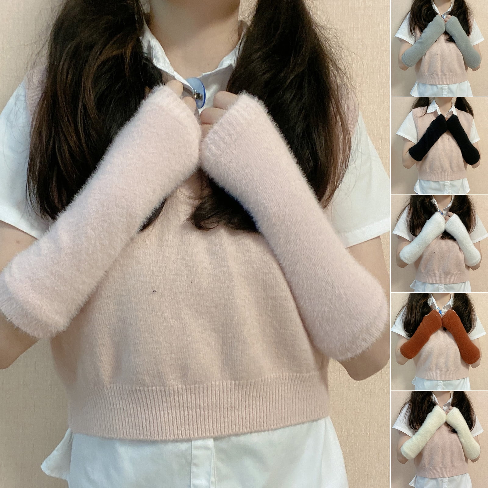 AURORA TRADE 1 Pair Arm Warmers Short/Long Plush Fuzzy Thumb