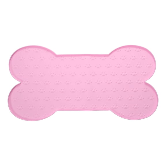 Uxcell Dog Food Mat, 20x10 Inch Silicone Pet Feeding Mat Non-Slip Bone Shaped Waterproof Dog Water Bowl Tray Raised Edge Protects Floors (Pink), Intended for Pets Bowl/Fountain
