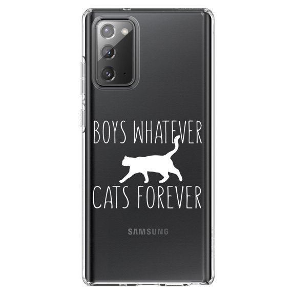 DistinctInk Clear Shockproof Hybrid Case for Galaxy Note 20 ULTRA (6.9" Screen) - TPU Bumper Acrylic Back Tempered Glass Screen Protector - Boys Whatever, Cats Forever