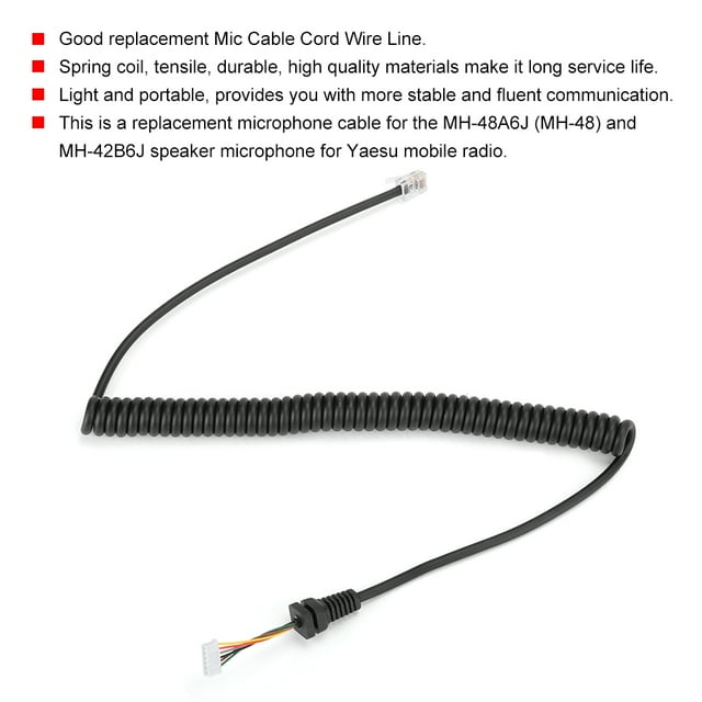 6 Pin Microphone Cable Microphone Cable replacement Mic Cable Cord Wire Line for the MH-48A6J MH-48 and MH-42B6J