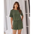 thumbnail image 6 of Wrongduck Women's Elegant Ribbed Romper 2026 Short Sleeve Loose Fit Jumpsuit with Keyhole Back and Pockets Vacation Beach One Piece Outfit, 6 of 13
