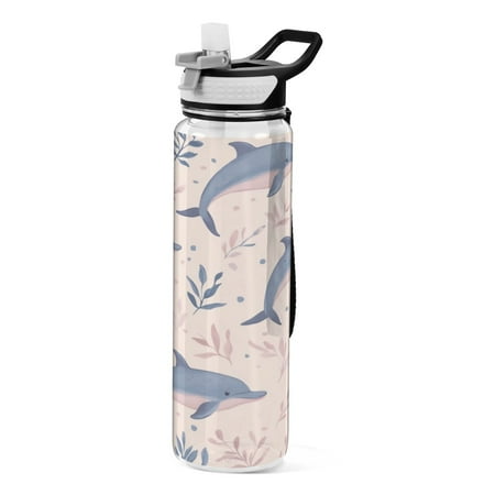 

Sports Water Bottle 1000ML Tritan Food Grade Clear Water Bottle Fitness Outdoor Sports BikeCartoon Cute Blue Dolphin