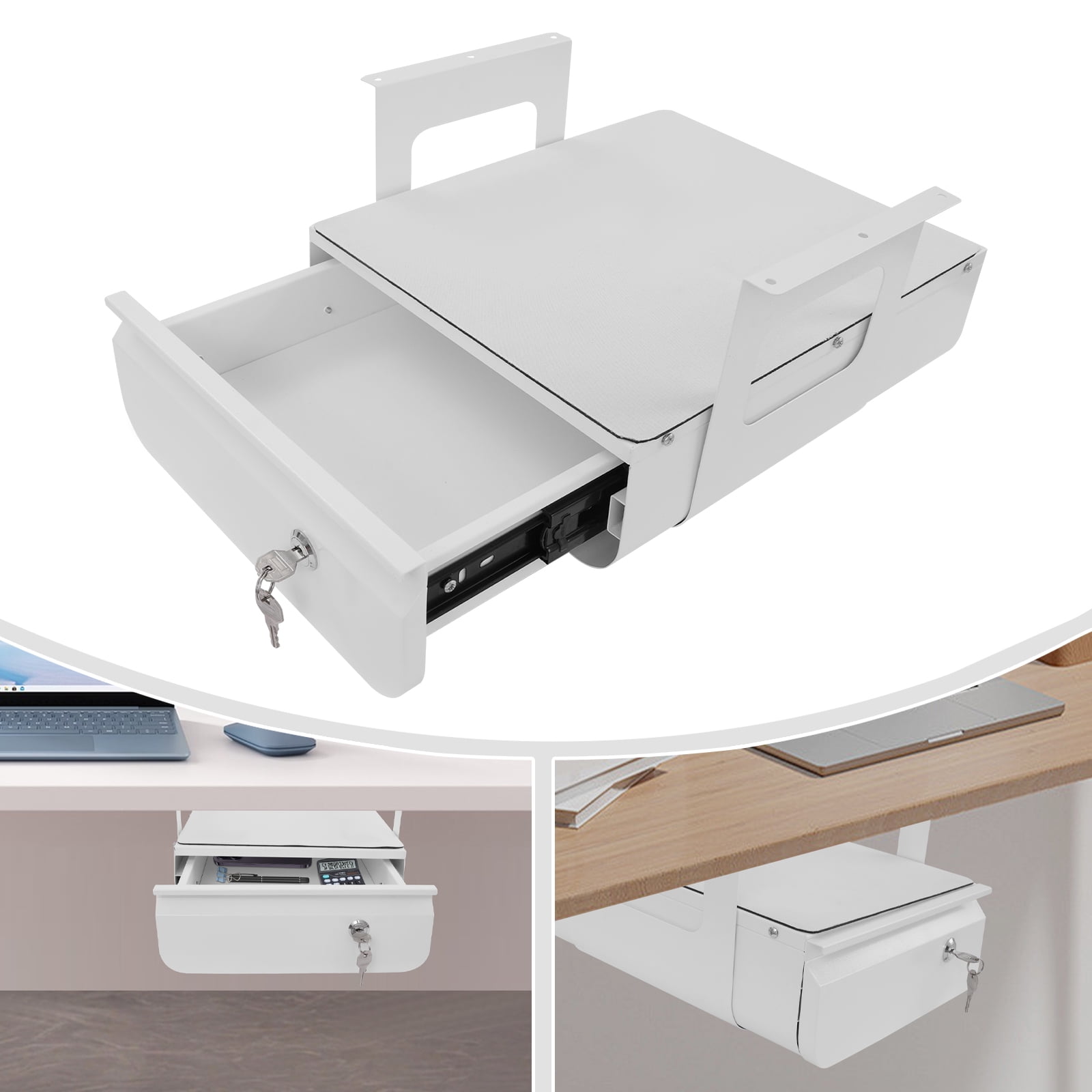 Wildnix Under Desk Mounted Pull-Out Drawer, Space-Saving Design, Sturdy Steel Construction with Locking Feature for Office and Study Use