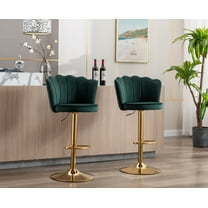 Guyou Swivel Adjustable Bar Stools Set of 2, Velvet Counter Height Barstools with Petal Back and Gold Footrest, Modern Counter Bar Height Stool Chairs for Kitchen Island Bar Cafe, Dark Green