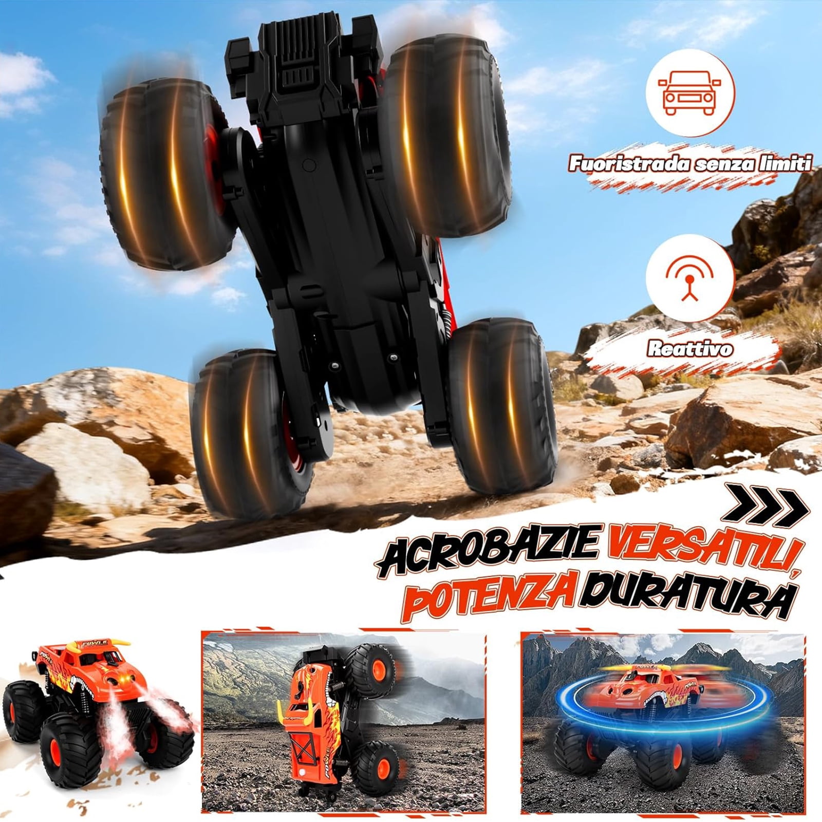 VKFVKF 1:16 Waterproof Remote Control Monster Truck - 4WD Amphibious All Terrain RC Car, Off-Road Toy Truck with Rechargeable Battery, Gift for Kids