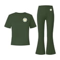 thumbnail image 4 of Girls Floral Clothing Set Teen 2 Piece Outfits Crewneck Oversized Short Sleeve Tops Flare Pants Sets School Loose Army Green 7-8 Years, 4 of 6