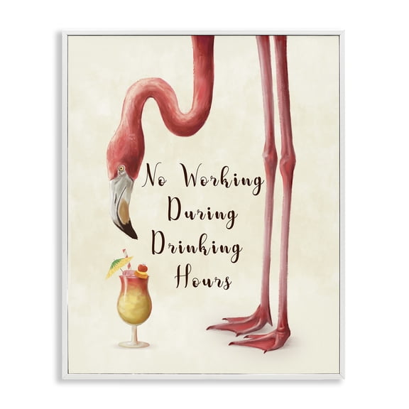 Stupell Industries Eclectic Flamingo Drinking Hours Humor White Framed Giclee Art, 24 x 30, by Ziwei Li