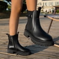 thumbnail image 3 of NECHOLOGY Botas Mujer Zapatos Botines de mujer Nuevos botines de mujer ajustados de cuero negro liso de invierno, botines cortos de tacón medio con suela gruesa de calle versátiles (Black, 9), 3 of 7