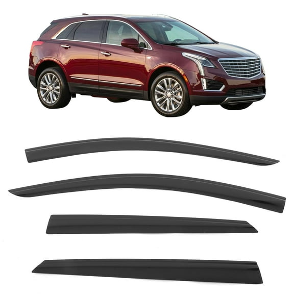 Ikon Motorsports Tape-On Window Visors Vent Rain Sun Guards Deflectors For 2017-2025 Cadillac XT5, Low Profile Style Acrylic Smoke/Tinted 4PCS 994022