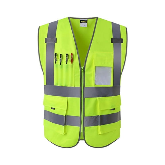 Zxpjkyu High Visibility Workwear Safety Security Vest Uniform L Shiny Green