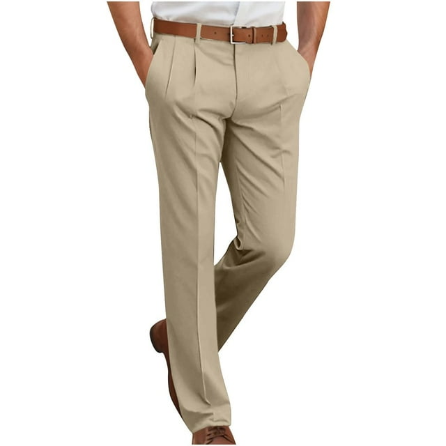 CHUANK Pantalon Habillé Classique pour Hommes, Pantalon Chino Formel Infroissable à devant Plat, Confort Décontracté, Coupe Régulière, Jambe Droite