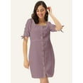 thumbnail image 5 of DressBerry Women's Solid Cotton Flex Dress Casual Summer Tie Up Elbow Sleeves Above Knee Length High Waist Square Neck Buttoned Front Western Style Light Weighted Straight Cut Short Dress, 5 of 7