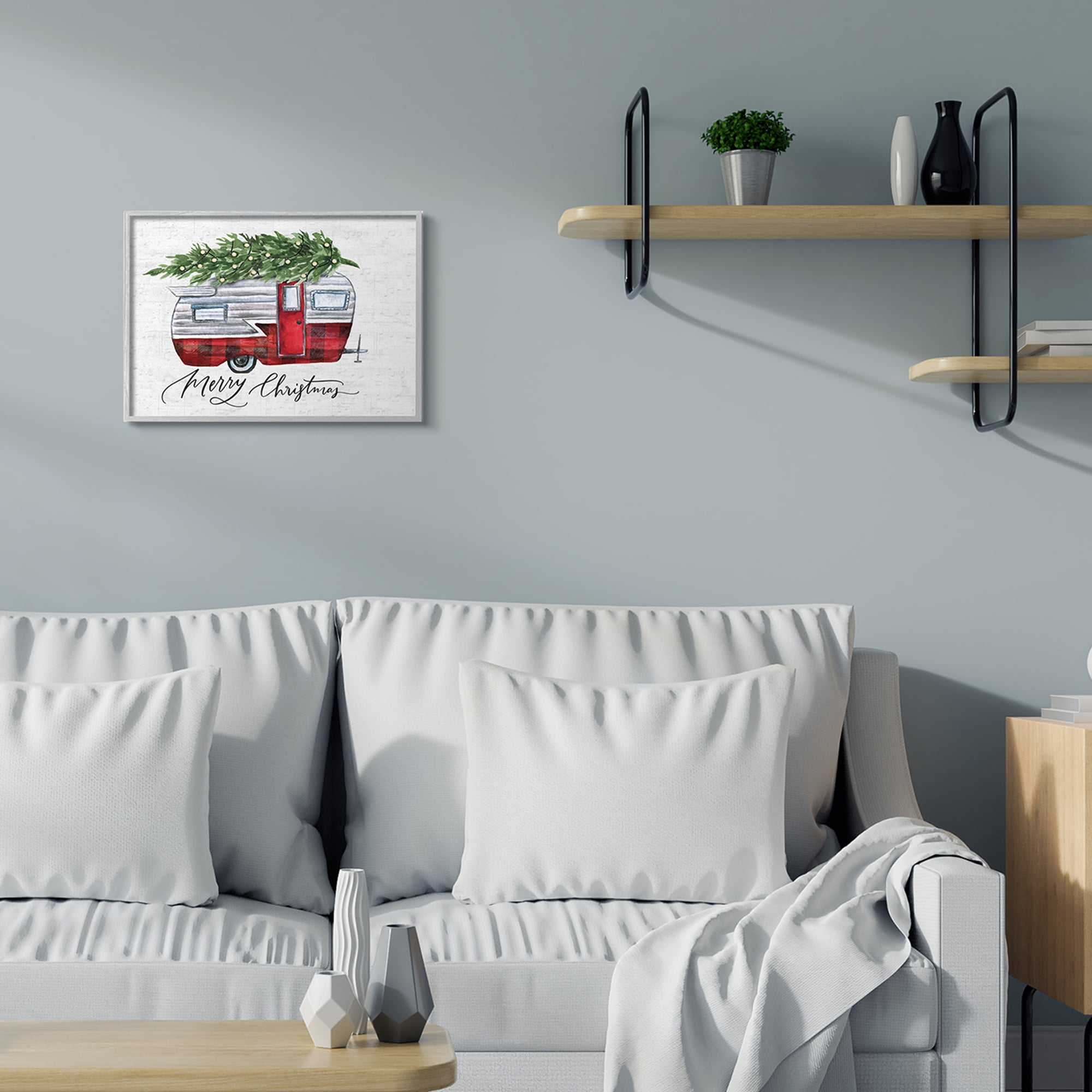 Stupell Industries Rustic Winter Camper Merry Christmas Phrase Holiday Painting Gray Framed Art Print Wall Art, 16 x 20