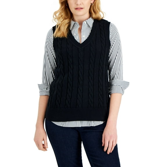 Women's Cotton Cable-Knit Vest Deep Black S