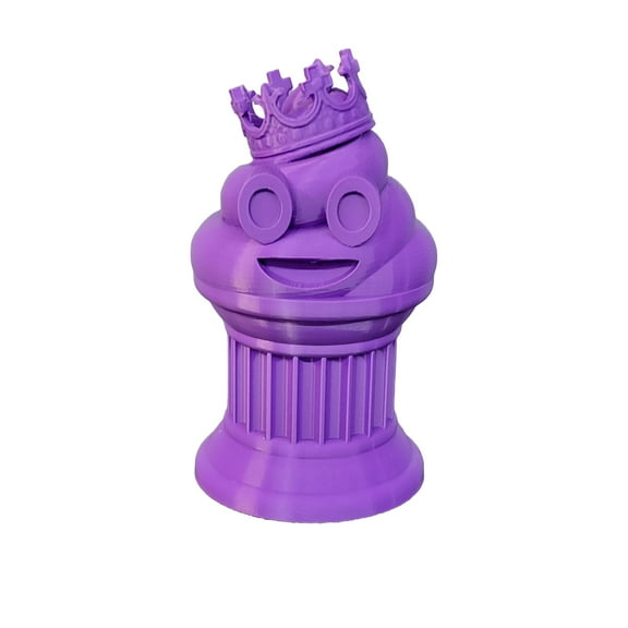 Znet3D King Poop Emoji Trophy - Fun Award  Gift - Handmade w/Additive Manufacturing - 6" inches Tall - Featuring a Solid Poop Emoji with a Crown, Secured on a Column Pillar (Purple)