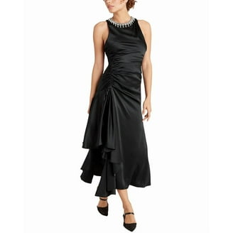 Cinq  Sept womens Adriana Leather-Trim Midi Dress, 14, Black - Walmart.com