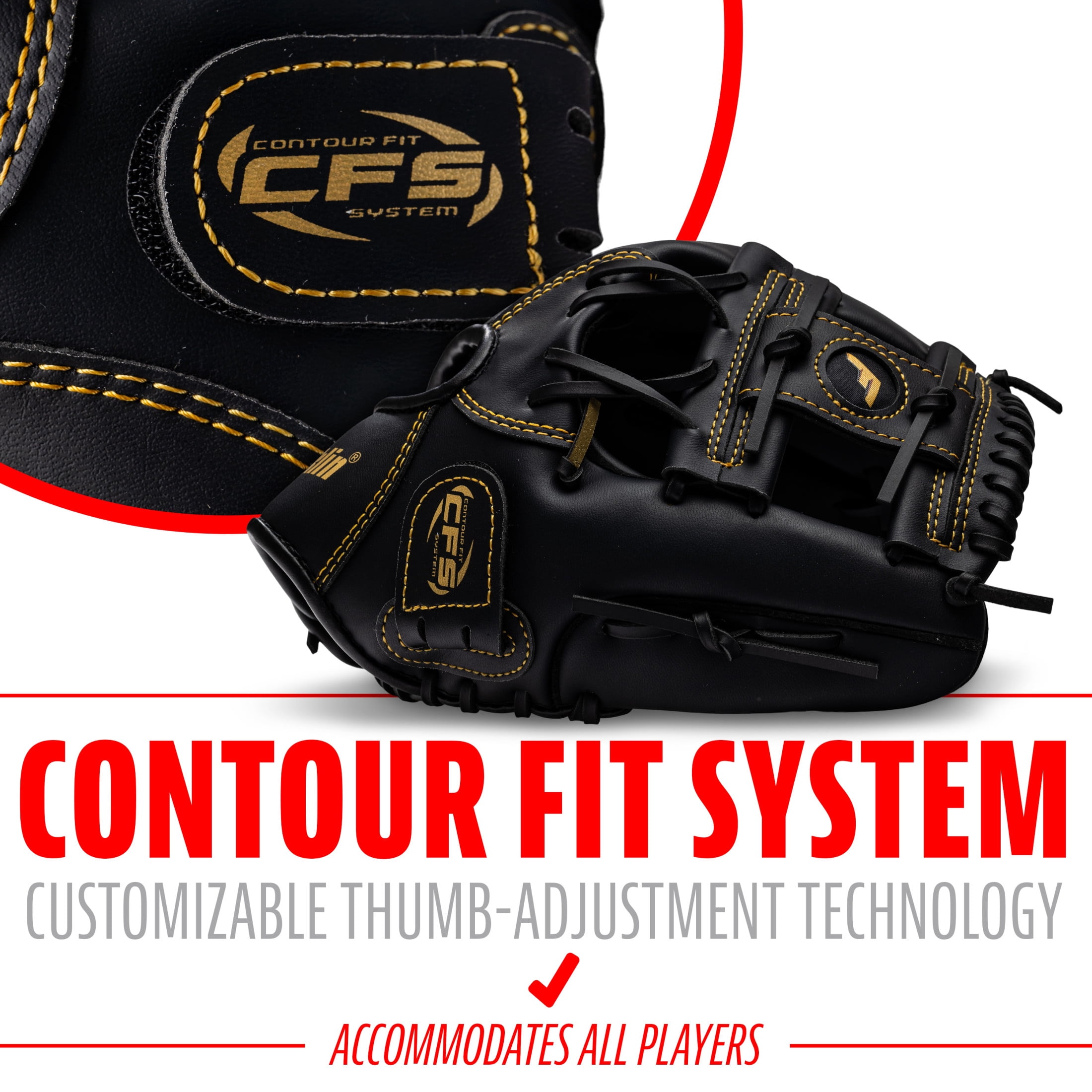 Franklin Sports Field Master Baseball + Softball Glove, 11 in, Black/Gold, Right Hand Throw