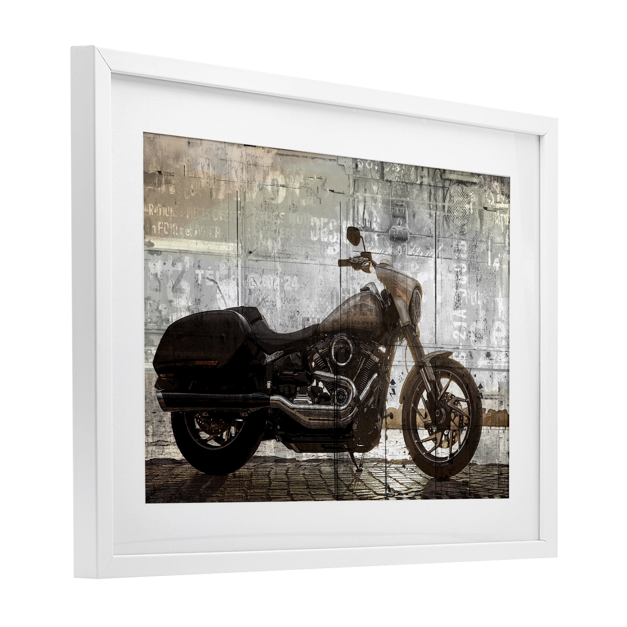 Stupell Industries Sunset Ride Motorcycle White Framed Print Under Glass, design by Kim Allen