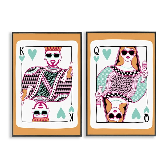 Stupell Industries King & Queen of Hearts Entertainment Painting Black Framed Art Print Wall Art, 12 x 18, Set of 2