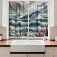 thumbnail image 2 of Ambesonne Nautical Kitchen Curtains, Whale Mountains and Boat, 55"x36", Sea Green Blue and Ruby, 2 of 3