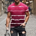 thumbnail image 1 of Qertyioot T-Shirt à Manches Courtes pour Hommes, Col Rond, Imprimé Rayé, Chandail de Sport Décontracté, 1 of 5