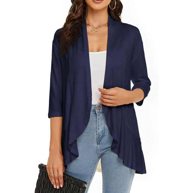 Women's Casual Lightweight Open Front Cardigans,Casual Draped Ruffles Cardigan Cardigan,Soft Fall Cardigan
