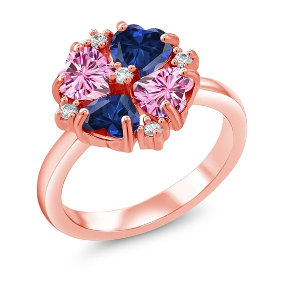 Gem Stone King 18K Rose Gold Plated Silver Pink Moissanite and Blue Created Sapphire Ring for Women (2.08 Cttw, Heart Shape 5MM, Gemstone Birthstone, Size 7)