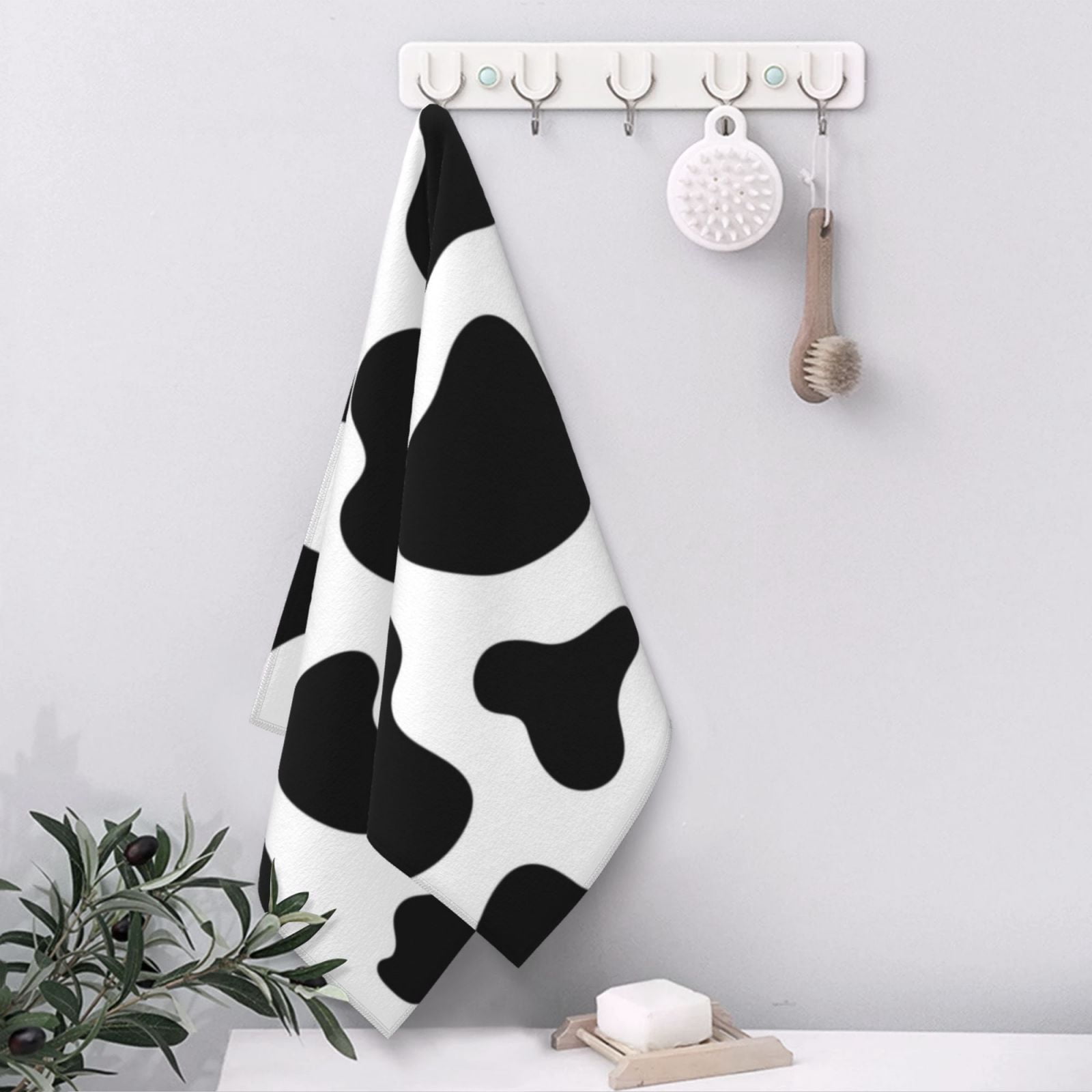 Black And White Cow Skin Print 27.5" x 16" Ultra Soft Hand Towel, Face Wash Cloth for Bathroom, Gym, Travel, Pool