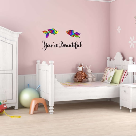 Fish Wall Decal You're beautiful Kids Room Decor Cartoon Fish Wall Decal Adorable Quote Bedroom Decoration - Size: 30 In X 15 In