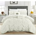 thumbnail image 2 of Chic Home Halpert 6 Piece Comforter Set Floral Pinch Pleated Ruffled Designer Embellished Bed Skirt and Decorative Pillows Shams Included, Queen, White, 2 of 5